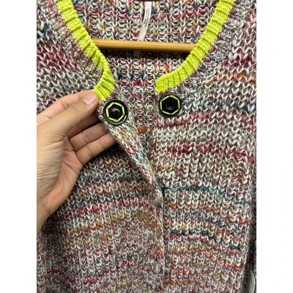Free People Cardigan Women’s Multi Knit Wool Blend Pullover Neon Trim XS NWT